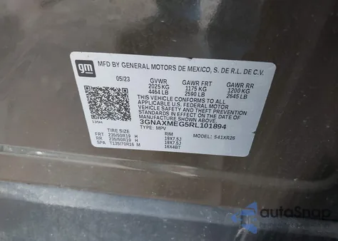 2024 Chevrolet Equinox Fwd Rs из США, поврежденный, VIN 3GNAXMEG5RL101894